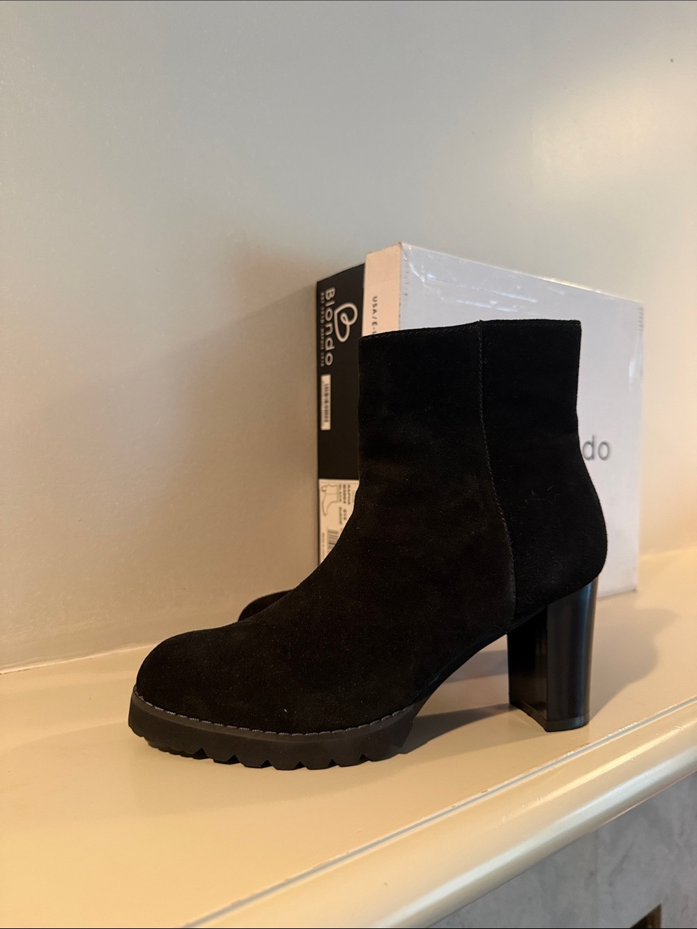 Women's Black Suede Block Heel Ankle Boots